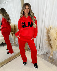 Ada Plain Fleece Lined Straight Leg Joggers - Red