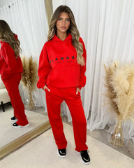 Skylar 'GLAMDOLL' High Density Front Detail Fleece Lined Hoodie - Red