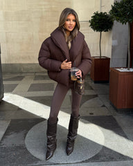 Valentina V-Neck Padded Coat - Brown