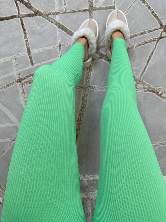 Kaci Ribbed Leggings - Lime Green