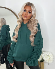 Penny Ruched Sleeve Hoodie - Bottle Green