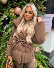 Sophie Short Belted Padded Duvet Coat - Chocolate