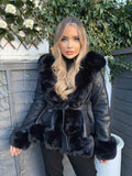 Lillie Belted Fur Hooded Coat - Black