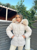 Kelsey Padded Faux Fur Hooded Coat - Beige