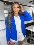 Thea Fitted Gold Button Blazer - Royal Blue