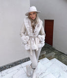 Freya Belted Fur Coat - Cream